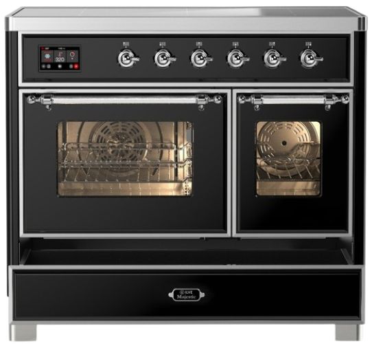 Ilve® Majestic III 40" Glossy Black Pro Style Induction Range with Triple Glass Door and Chrome Trim-2
