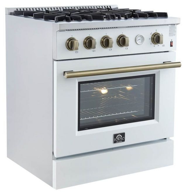 FORNO® Marco 30" White Pro Style Gas Range with Antique Brass Accents-5