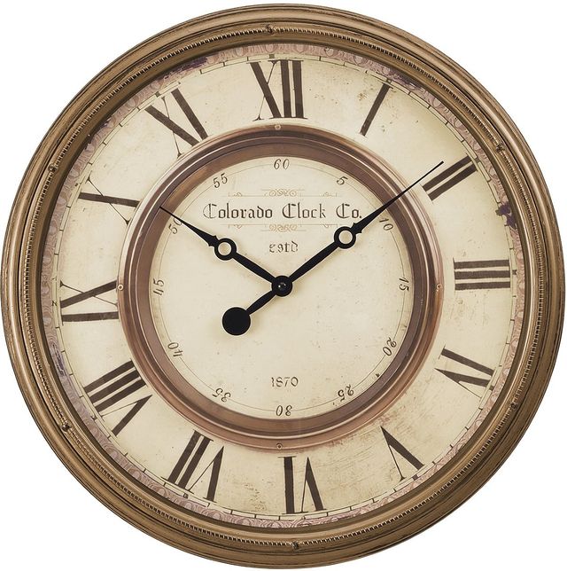Monarch Specialties Inc. Antique Brown 20" Round Wall Clock with Roman Numerals on Beige Background-0