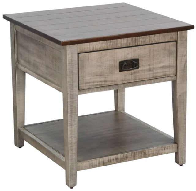 Sunny Designs™ Homestead Hills Tobacco Leaf End Table with Alpine Gray Base-0