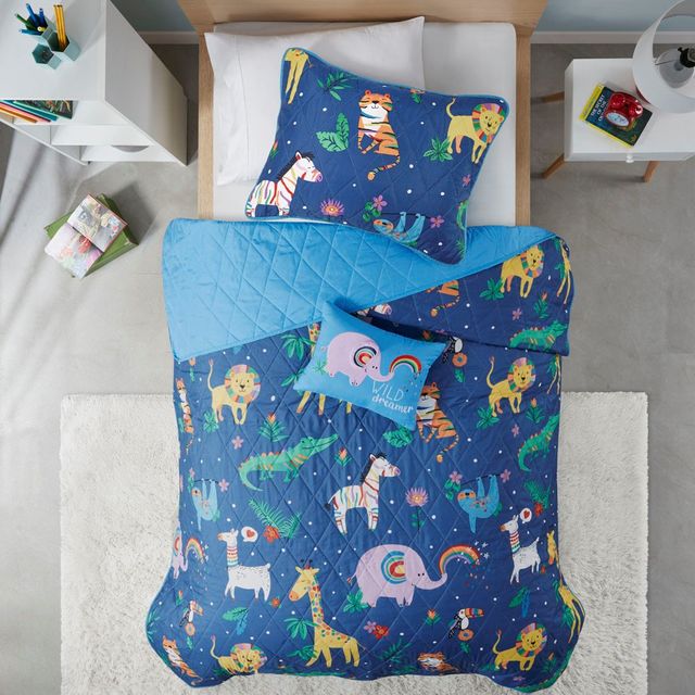 Olliix by Mi Zone Kids Rainbow Animals Printed Multi Full/Queen Coverlet Set-1