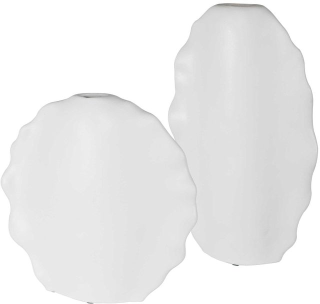 Uttermost® Ruffled Feathers 2-Piece Matte White Vase Set-2