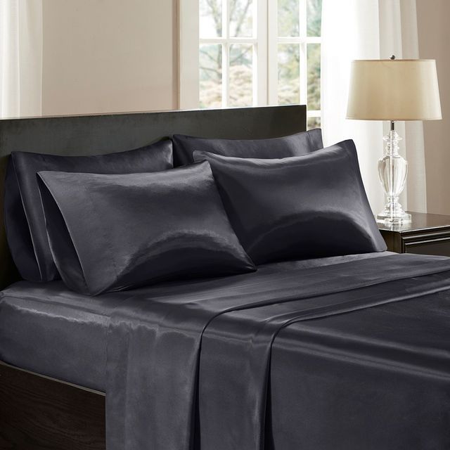 Olliix by Madison Park Essentials Black 2 Pack of Standard Satin Pillow Case-1