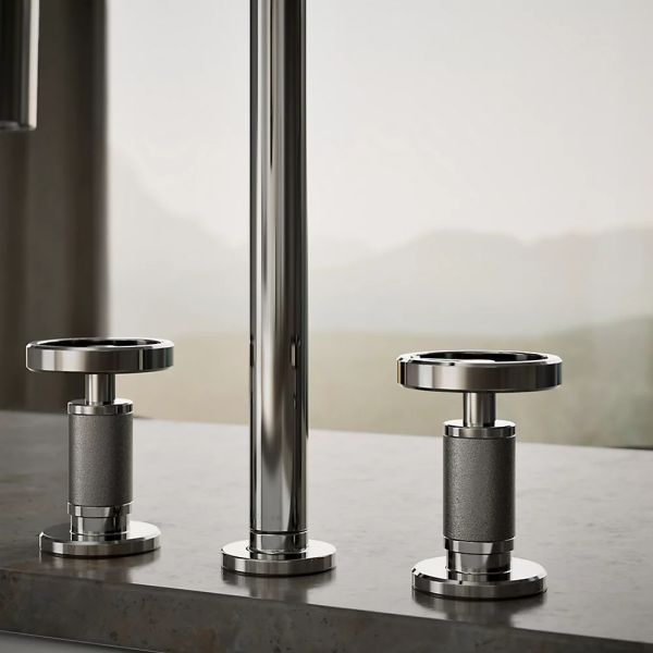 KOHLER® Billet® Vibrant Titanium Kitchen Sink Faucet with 2-Function Sprayhead and Round Handles-4