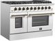 FORNO® Galiano 48" Stainless Steel Pro Style Gas Range with White Door and Antique Brass Accents-4
