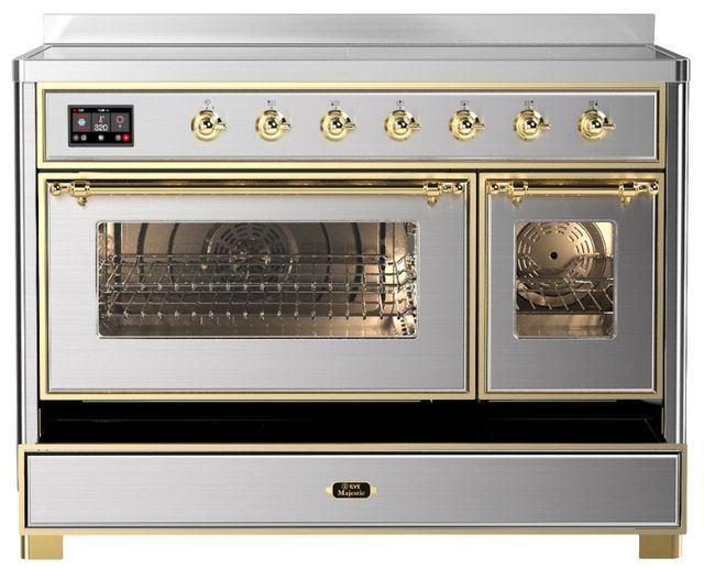 Ilve® Majestic III 48" Stainless Steel Pro Style Induction Range with Triple Glass Door and Brass Trim-2