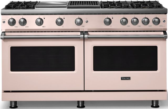 Viking® 5 Series 60" Blush Pro Style Gas (NG) Range with Polished Chrome Trim-0