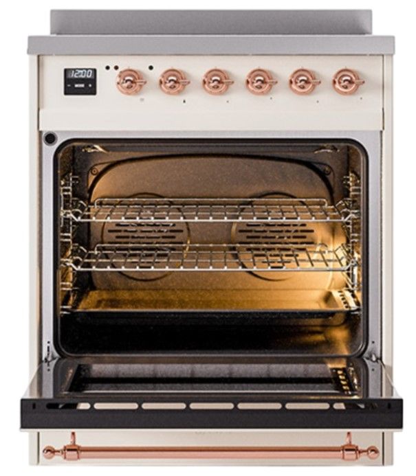 Ilve® Nostalgie II Noblesse 30'' Antique White Pro Style Induction Range with Copper Trim-1