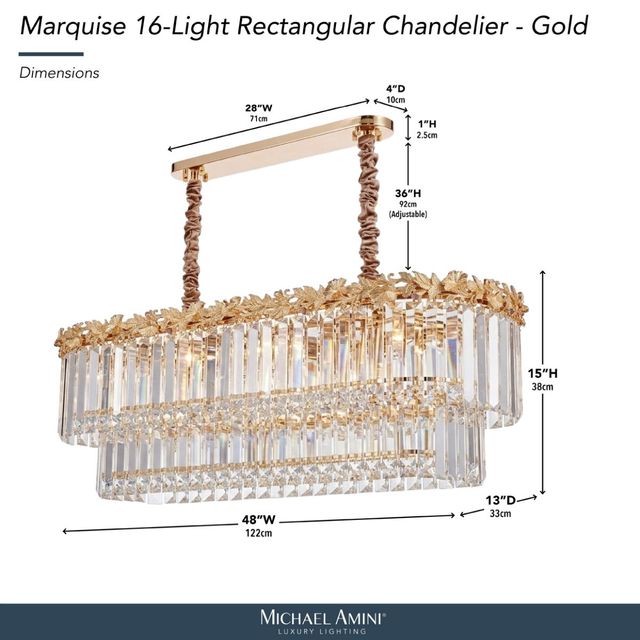Michael Amini® Marquise Gold 16-Light Rectangular Chandelier-2