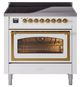 Ilve® Nostalgie II Noblesse 36'' White Pro Style Induction Range with Brass Trim-0