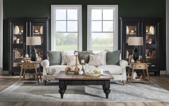 Legacy Classic Vintage Market Barnwood Oak Cocktail Table with Kettle Black Base-3