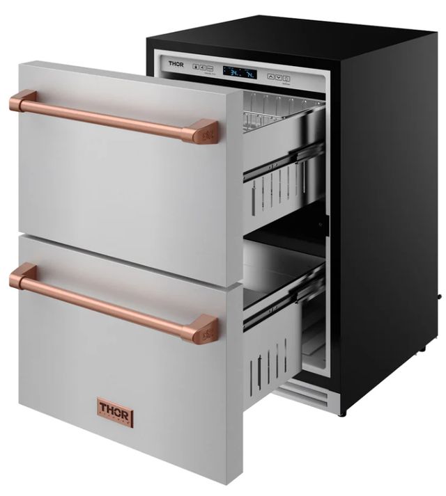 Thor Kitchen® Gordon Ramsay 24" 5.4 Cu. Ft. Stainless Steel Outdoor Under-Counter Refrigerator with Rose Gold Handle-4
