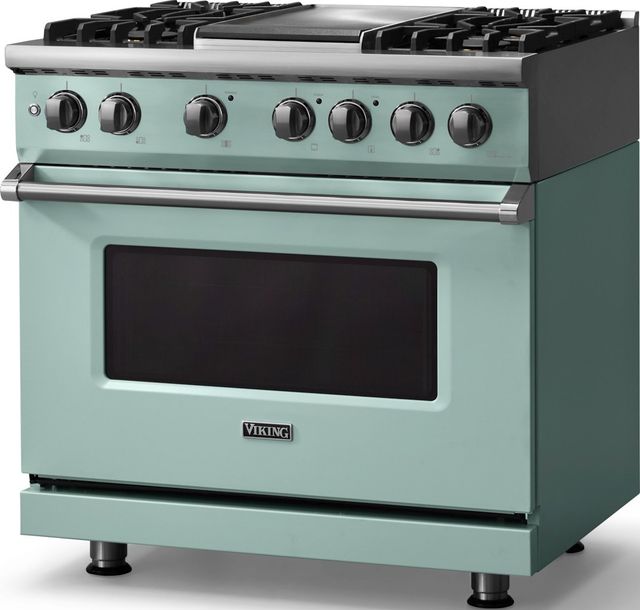 Viking® 5 Series 36" Splash Pro Style Dual Fuel (LP) Range with Polished Chrome Trim-3
