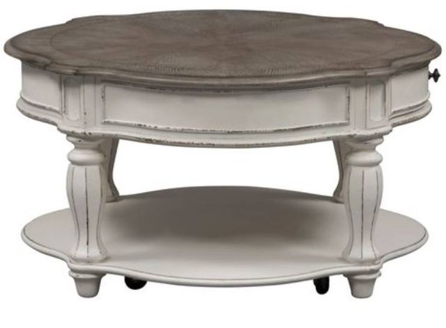 Liberty Furniture Magnolia Weathered Bark Cocktail Table with Antique White Base-3