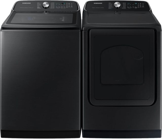 Samsung Brushed Black Top Load Washer & Gas Dryer Laundry Pair-0