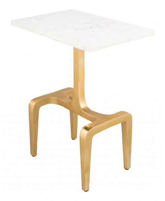 Zuo® Modern Clement White Marble Side Table with Gold Base -2