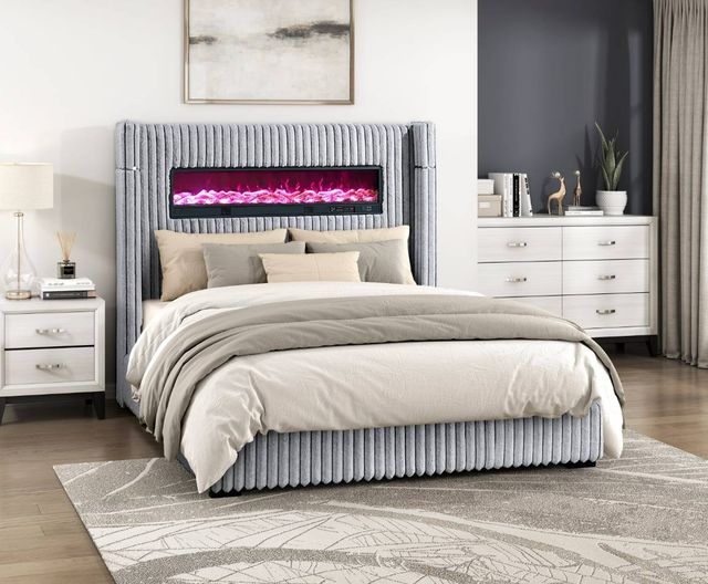 Homelegance® Fitzroy Gray Eastern King Upholstered Panel Bed-1