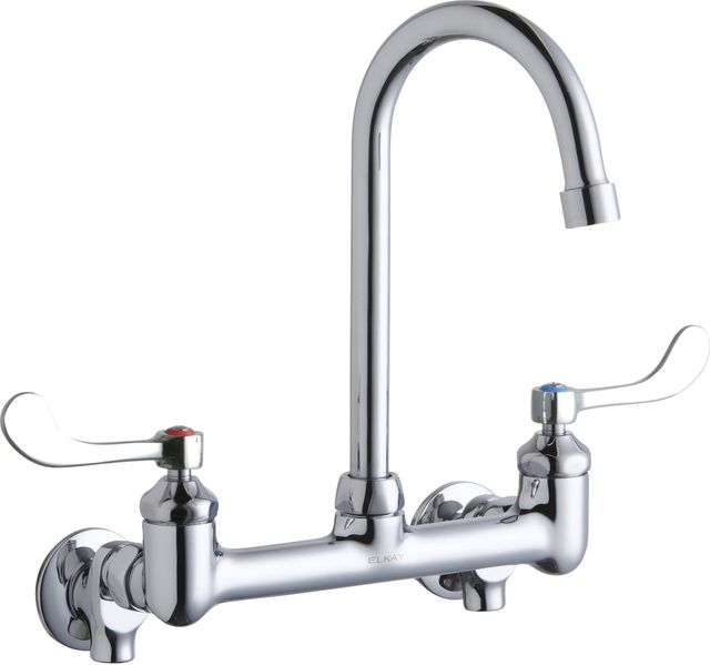 Elkay Chrome Scrub/Handwash 8" Centerset Wall Mount Faucet with 4" Wristblade Handle-0