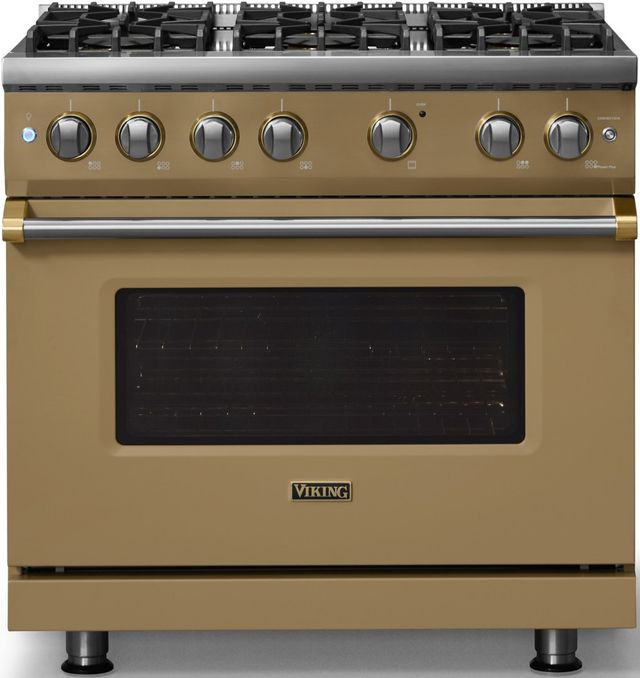 Viking® 5 Series 36" Golden Hour Pro Style Gas (NG) Range with Brushed Brass Trim-3
