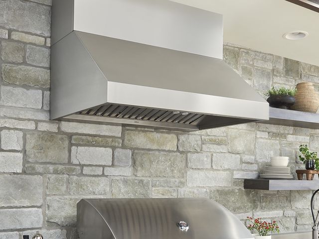 Close view of the Zephyr Cypress Wall 42" Stainless Steel Outdoor Range Hood