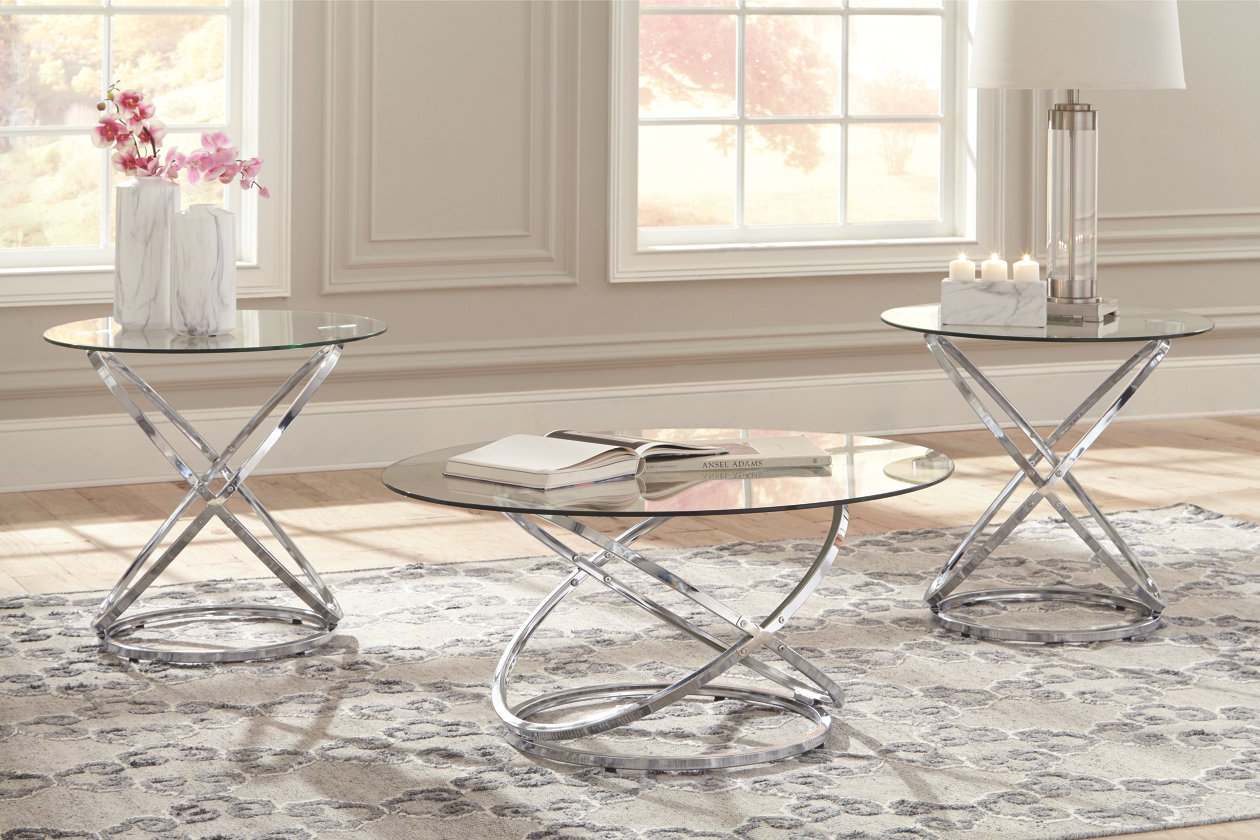 Signature Design by Ashley Hollynyx 3-Piece Glass Top Occasional Table Set - Thumbnail 2