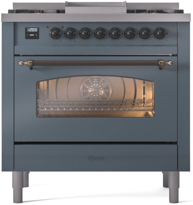 Ilve® Nostalgie II Series 36" Blue Gray Pro Style Dual Fuel Range-2