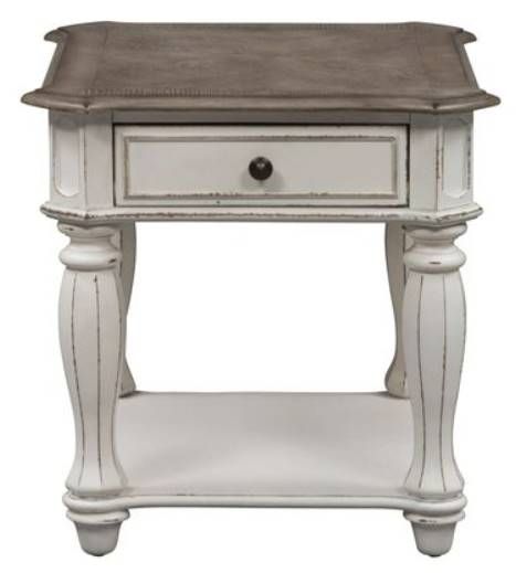 Liberty Furniture Magnolia Weathered Bark End Table with Antique White Base-2