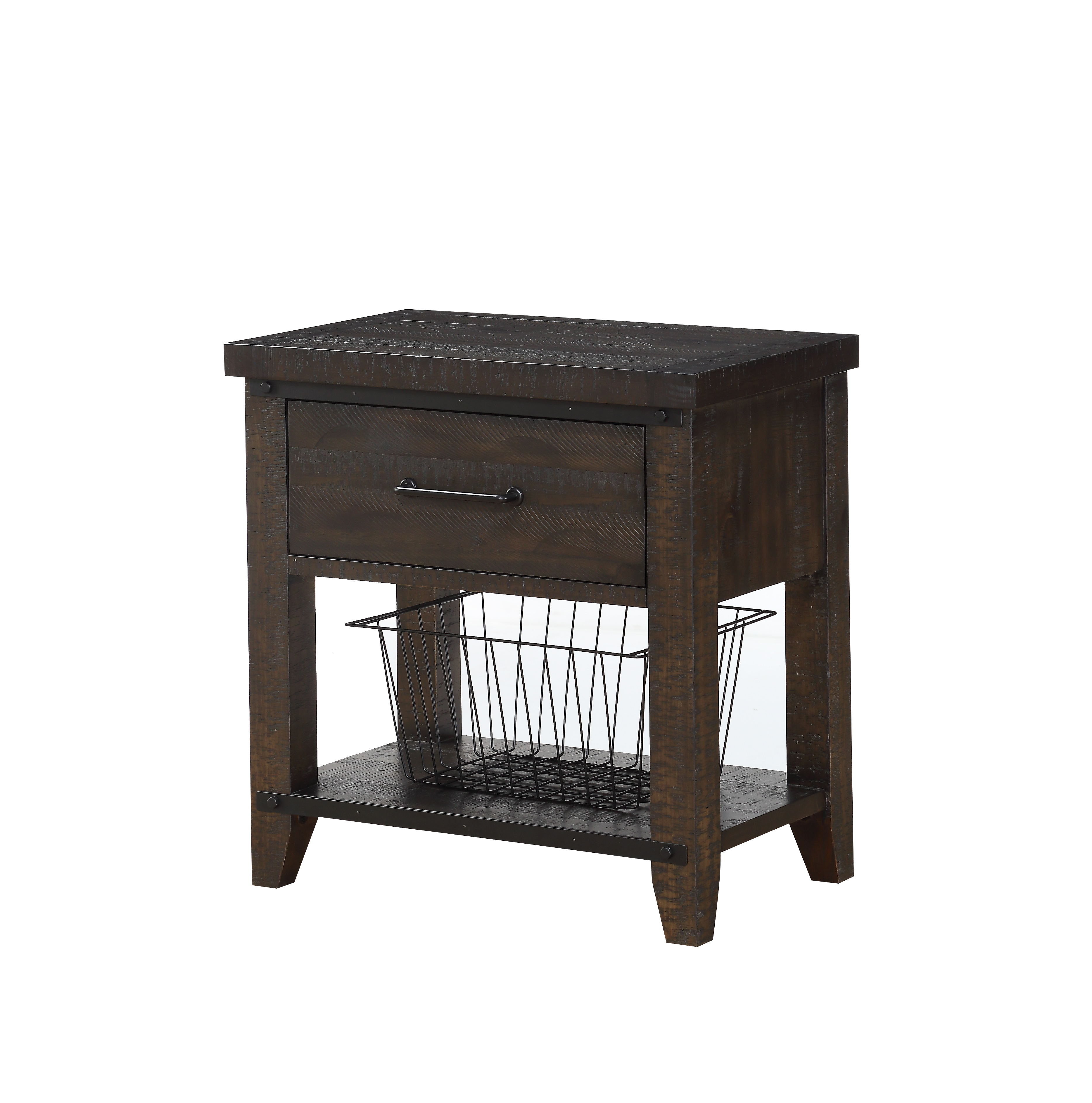 Single Drawer Nighstand with Rustic Metal Accents | Big