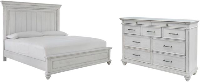 Benchcraft® Kanwyn 4-Piece Whitewash King Panel Bed Set-0