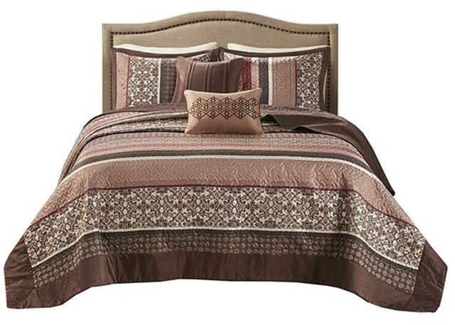 Olliix by Madison Park Red Queen Princeton 5 Piece Reversible Jacquard Bedspread Set-0