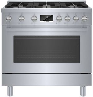 front view of the Bosch® 800 Series 36" Stainless Steel Pro Style Dual Fuel Range
