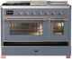Ilve® Majestic III 48" Blue Gray Pro Style Dual Fuel Natural Gas Range with 5 Black Brass Burners and Copper Trim-1