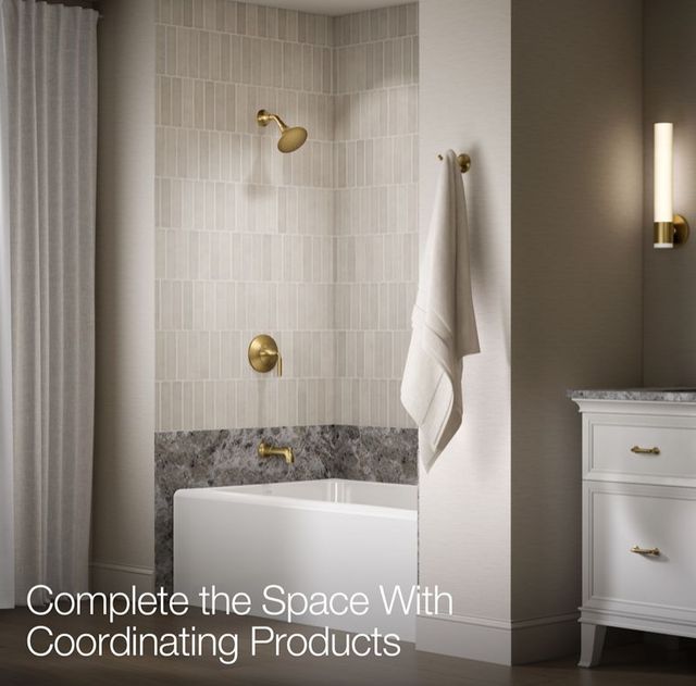 KOHLER® Tone™ Rite-Temp® Vibrant Brushed Moderne Brass 1.75 GPM Bath and Shower Trim Kit-3