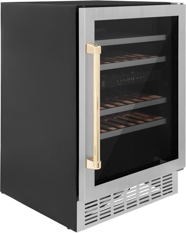 ZLINE Autograph Edition Monument 24" 4.5 Cu. Ft. Stainless Steel Freestanding Wine Cooler with Polished Gold Accents-2