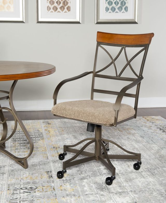 Powell® Hamilton Medium Cherry/Matte Pewter Swivel Dining Arm Chair-1
