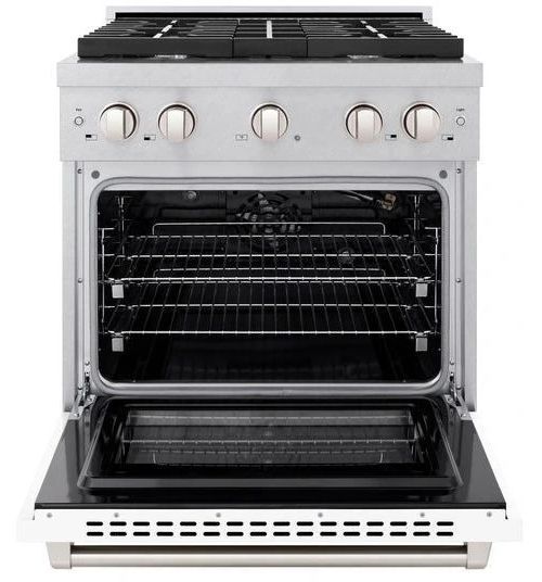 ZLINE 30" Satin Stainless Steel Pro Style Gas Range with White Matte Door-1