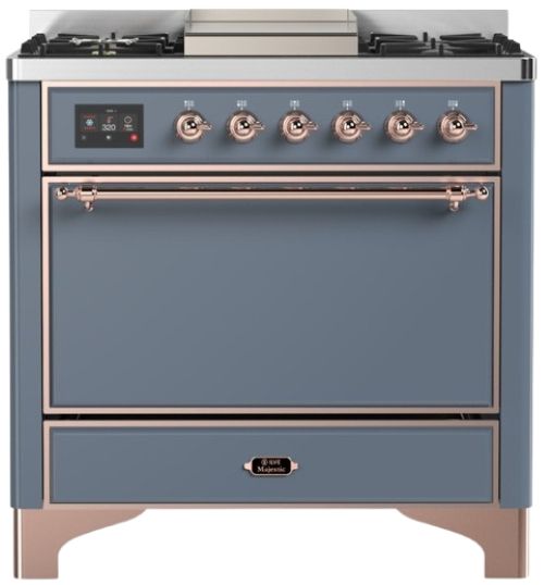 Ilve® Majestic III 36" Blue Gray Pro Style Dual Fuel Natural Gas Range with Solid Door and Copper Trim-0