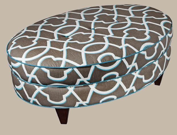 Marshfield Furniture Essentially Yours Light Blue/Taupe Leather Oval Storage Ottoman-0