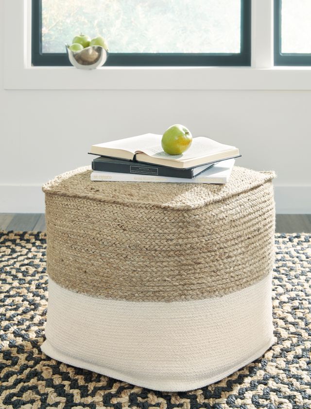 Signature Design by Ashley® Sweed Valley Natural/White Pouf-2