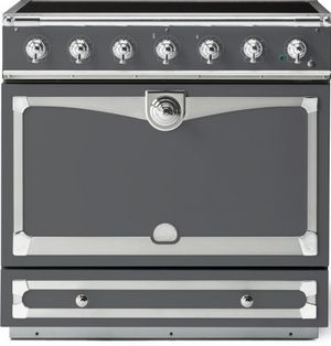 front view of the La Cornue CornuFé 90 Albertine 36" Graphite Freestanding Dual Fuel Range