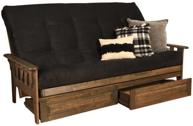 Kodiak Furniture Tucson Suede Black/Rustic Walnut Queen Storage Futon with Mattress-0