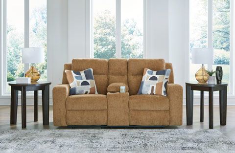 Signature Design by Ashley® Kanlow Honey Double Manual Reclining Loveseat with Console-2
