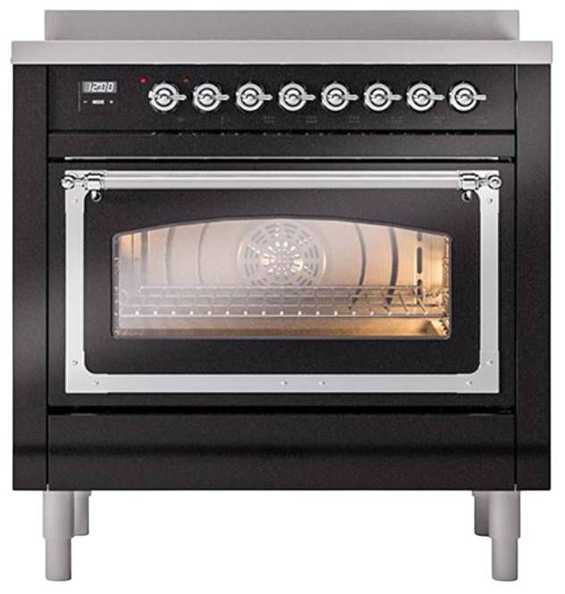 Ilve® Nostalgie II Noblesse 36'' Glossy Black Pro Style Induction Range with Chrome Trim-1