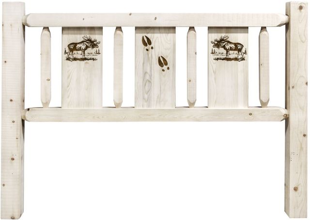 Montana Woodworks® Homestead Clear Lacquer King Headboard with Laser Engraved Moose Design-1