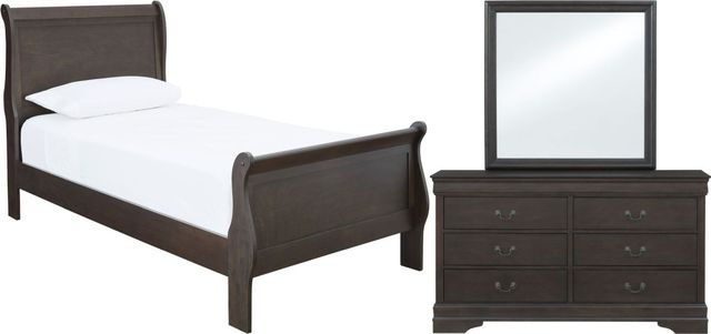 Signature Design by Ashley® Leewarden 3-Piece Dark Brown Twin Sleigh Bed Set-0