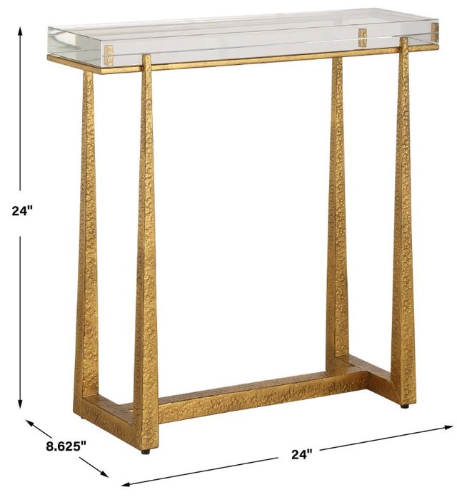 Uttermost® Midas Thick Crystal Top Accent Table with Antique Gold Base-3