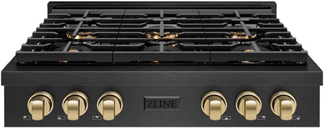 ZLINE Autograph Edition Paramount 36 " Black Satin Stainless Steel and Polished Gold Accents Gas Rangetop with 6 Burner DuoPro™ Cooktop -0