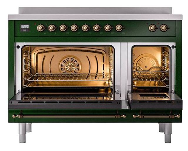 Ilve® Nostalgie II Noblesse 48'' Emerald Green Pro Style Induction Range with Burnished Trim-2