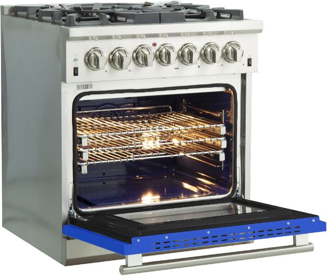 FORNO® Capriasca 30" Stainless Steel Pro Style Dual Fuel Range with Blue Door-3