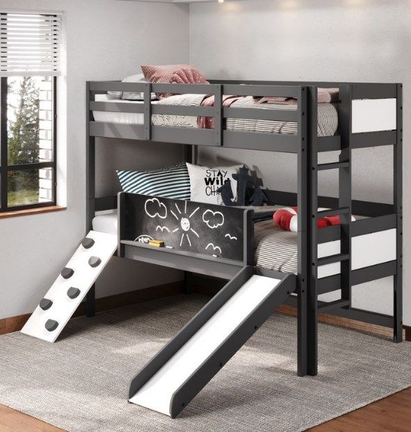 Donco Kids Art & Play Dark Gray/White Youth Twin/Twin Activity Bunkbed-1
